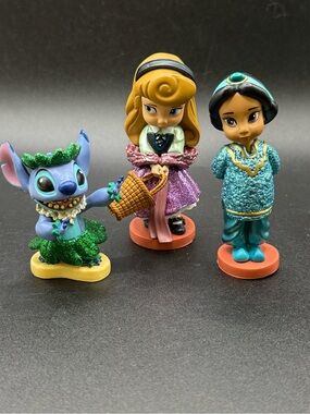Lot Of 3 Disney Animators Series Figures Aurora Jasmine Stitch Cake Toppers
